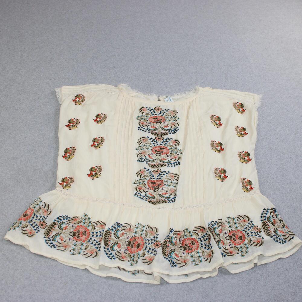 Sundance Shirt Women Medium Petit White Embroider Sleeveless Ruffle Boho Peasant